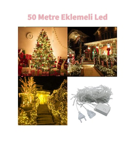 Eklemeli Fonksiyonlu Sarı 50 Metre Dekor Led - Çam Ağacı Süsü Yılbaşı Süsü - Pirinç Led