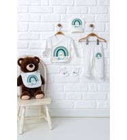 Pia Baby Premium %100 Pamuk 5’li Zıbın Set  İsme Özel Hastane Çıkışı Yenidoğan Bebek Hediyesi 5055-08 (Ekru)