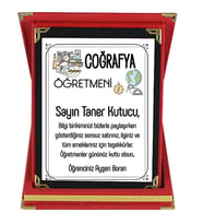 Coğrafya Öğretmenine Hediye İsim Baskılı Plaket - Öğretmenler Günü Hediyesi (Kırmızı)