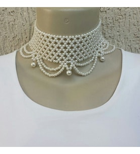 Beyaz İncili Tasma Kolye, İnci Boncuk Choker Kolye