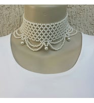Beyaz İncili Tasma Kolye, İnci Boncuk Choker Kolye