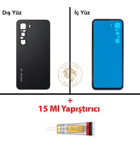 Infinix Hot 60 Siyah Uyumlu Arka Kapak + B7000 Yapıştırıcı Arka Cam Batarya Pil Kapağı Lazer Kesim