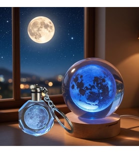 Dolunay Tasarımlı Renk Değiştiren Cam Küre Ve Anahtarlık Set