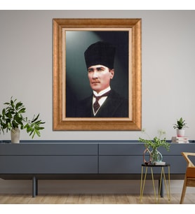 Altın Paspartulu Atatürk  Çerçeveli Tablo C887 (Gold)