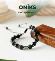 Luxtone Sertifikalı Oniks - Lavtaşı ve Hematit Makrome Bileklik Erkek Takı LX2210BM