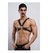 Zincir Detaylı Deri Erkek Göğüs Harness, Partywear, Clubwear (Siyah)