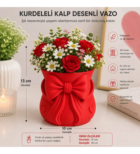 Fiyonklu Dekoratif Vazo ve Saksı – Kalp Detaylı Özel Tasarım