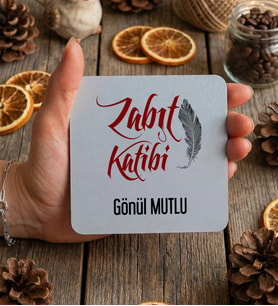 Kişiye Özel Zabıt Katibi Bardak Altlığı  Hediyesi (Beyaz)