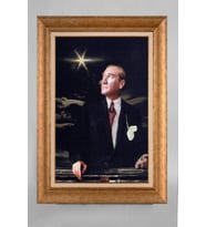 Altın Varaklı Çerçeveli Paspartulu Atatürk Tablo a450 (Gold)