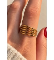 Dalga Formlu Çok Sıra Bant Tasarım Ayarlanabilir Kadın Çelik Yüzük Gold/Gümüş Kararmaz Renk Atmaz