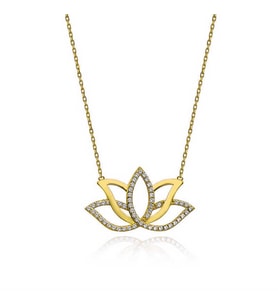 Gümüş Gold Lotus Çiçeği Kadın Kolye
