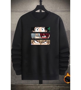 Unisex Makima Hugging Denji Bisiklet Yaka Sweatshirt (Siyah)