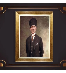 Altın Varaklı Çerçeveli Paspartulu Atatürk Tablo z5078 (Gold)