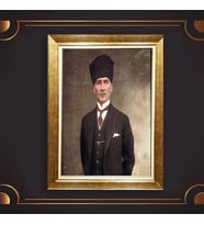 Altın Varaklı Çerçeveli Paspartulu Atatürk Tablo z5078 (Gold)