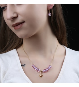 Şeffaf Pembe Kutup Yıldızı Küpe Kolye Seti