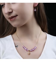 Şeffaf Pembe Kutup Yıldızı Küpe Kolye Seti
