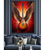 Kanatlı Elektro Gitar Tablosu Dekoratif Kanvas - Mdf Ahşap Tablo