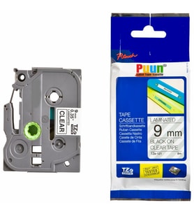 PUUN®Brother P-Touch TZE-121 9mm x 8m Şeffaf Üzerine Siyah Muadil Laminasyon Etiket Şeridi (Çok Renkli)