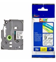 PUUN®Brother P-Touch TZE-121 9mm x 8m Şeffaf Üzerine Siyah Muadil Laminasyon Etiket Şeridi (Çok Renkli)