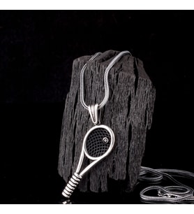 925 Ayar Gümüş Tenis Raketi Model Kolye (Gri)