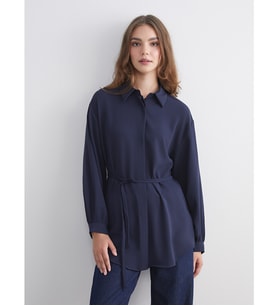 LCW Modest Lacivert Oversize Kadın Gömlek Tunik