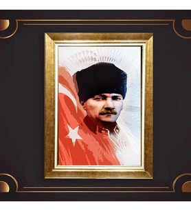 Altın Varaklı Çerçeveli Paspartulu Atatürk Tablo z4639 (Gold)