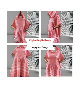Kişiye Özel Nakışlı Kapüşonlu Plaj Pançosu  İsim Yazılı Pamuklu Havlu Poncho Unisex Peştamal Kumaş