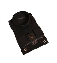 Siyah Düğmeli Yaka ve Zincirli Uzun Kol Dar Kesim Micro Kumaş Kol Düğmeli Slim Fit Erkek Gömlek - 198-6