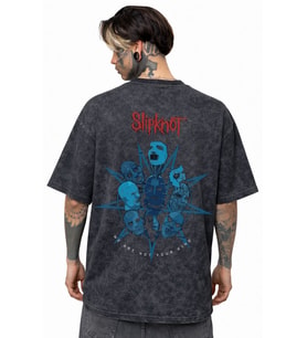 Slipknot Rock Metal Müzik Grubu Sırt Baskılı Unisex Oversize Eskitme Yıkamalı Tişört