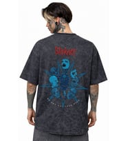 Slipknot Rock Metal Müzik Grubu Sırt Baskılı Unisex Oversize Eskitme Yıkamalı Tişört