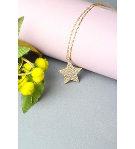 Yıldız Kolye 925 Ayar Kolye Zincir Zirkon Taşlı Kolye (Gold)