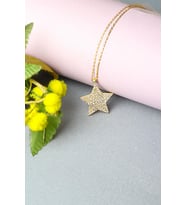 Yıldız Kolye 925 Ayar Kolye Zincir Zirkon Taşlı Kolye (Gold)