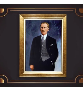 Özel Seri Paspartulu Çerçeveli Atatürk Tablo l309 (Gold)