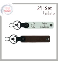 Mırıl Mırıl Bir Armağan, Kedili Tasarım, Kişisel Yazılı Anahtarlık Takımı, Beyaz-Koyu Kahve