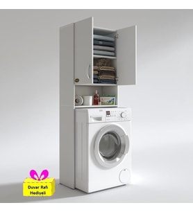 Kenzlife çamaşır makinesi dolabı sinem byz 180*066*30 banyo arkalıklı + tekli duvar rafı hediyeli (Karışık)