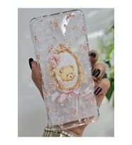 Samsung Galaxy A32 Uyumlu Sevimli Ayıcık ve Çiçek Desenli Şeffaf Telefon Kılıfı
