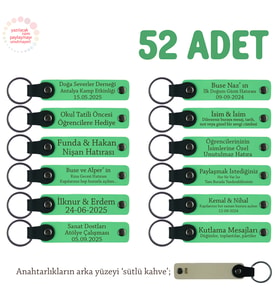 İşaret Dili Kursuna Katılım Hediyesi, 52'li Set, Öğrenci İsmi Yazılı Anahtarlık, F Yeşil & S Kahve
