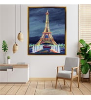 Tablore Gece Paris Eyfel Kulesi Ve Fıskiye Manzaralı Tablo Yağlıboya Görünümlü Salon Tablosu