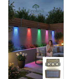 Güneş Enerjili 3 LED li Duvar Aydınlatma Köşebent 5 Renkli Dekoratif Aydınlatma Bahçe Dekorasyon