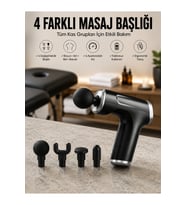 Şarjlı Masaj Tabancası, 4 Başlık, Kas ve Vücut Rahatlatıcı, Hafif ve Kullanışlı