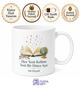 Her Yeni Kelime Yeni Bir Dünya Temalı Çay Kupası Hediye Bardak