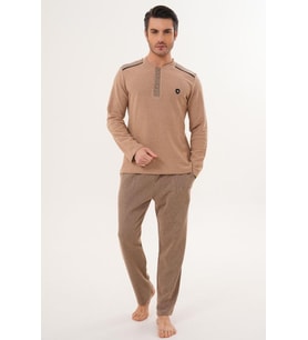 Mecit 2998 Kahve Selanik Kumaş Kışlık Erkek Pijama Takımı (Kahverengi)