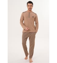 Mecit 2998 Kahve Selanik Kumaş Kışlık Erkek Pijama Takımı (Kahverengi)