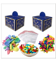 100'lü Hayırlı Ramazanlar Kutu+100 Balon+100 Su Balonu+1 KG Bonibon+100 Kilitli Poşetli Hediye Seti