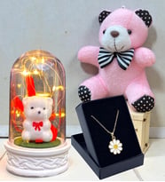 Premium Hediye Seti Özel Tasarım Kolye, Peluş Anahtarlık ve Led Işıklı Fanus (Model 5)