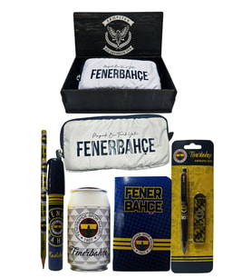 Fenerbahçe Orjinal Lisanslı Beyaz Kutu Kalemtraş Ahşap Kutulu 6'lı Kırtasiye Seti (Lacivert-Gri)