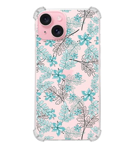PrintiFy iPhone 15 Plus (Kamera Açık) Uyumlu Köşe Korumalı Floral Su Yeşili Kılıf