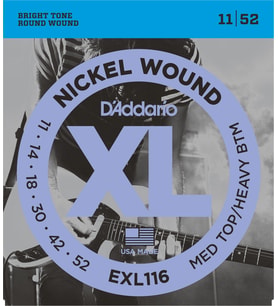 D'Addario EXL116 XL Nickel Wound Elektro Gitar Tel Seti - 11-52 Medium Top/Heavy Bottom (Profesyonel)  Kalın Alt Teller ile Güçlü Ritim, İnce Üst Teller ile Rahat Solo Çalımı