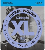D'Addario EXL116 XL Nickel Wound Elektro Gitar Tel Seti - 11-52 Medium Top/Heavy Bottom (Profesyonel)  Kalın Alt Teller ile Güçlü Ritim, İnce Üst Teller ile Rahat Solo Çalımı