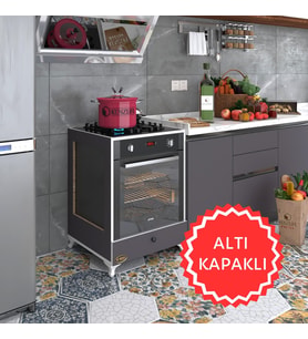 Kenzlife ankastre modülü kabini altın3 gri fırın ocak dolabı kapaklı ayaklı